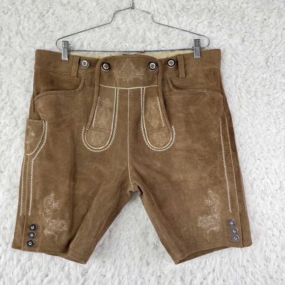 haus huberts Other - Haus Huberts Lederhosen Shorts Mens 36 52 Brown Suede Leather Embroidered